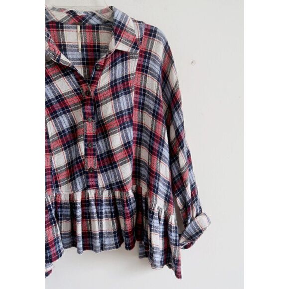 Free People Plaid Peplum Top - Size XS - Picture 2 of 9